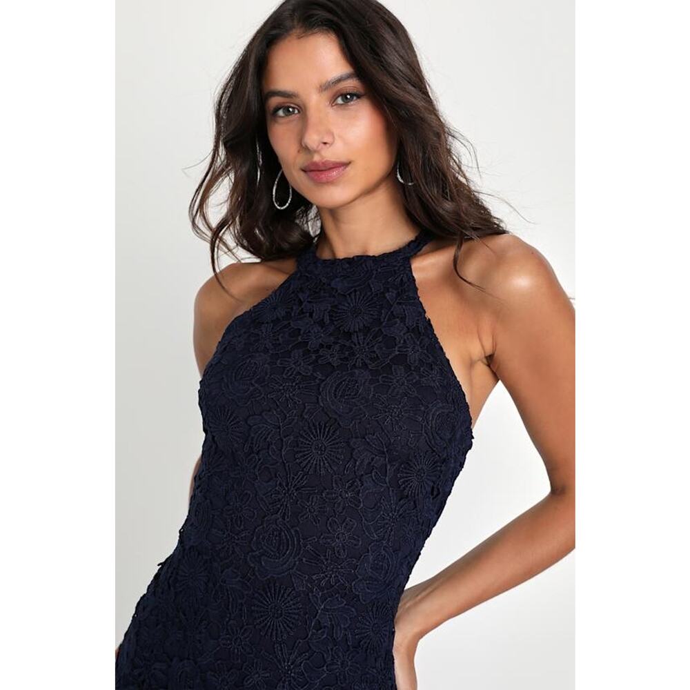 Lulus Love Poem Navy Blue Lace Mini Dress Party Cocktail Romantic Medium NWT - Picture 3 of 12